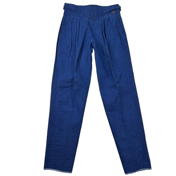 MBS International Jeans Denim - Vtg MBS International Jeans Womens 2 Pleat High Rise Taper 27x29 Buckles Indigo